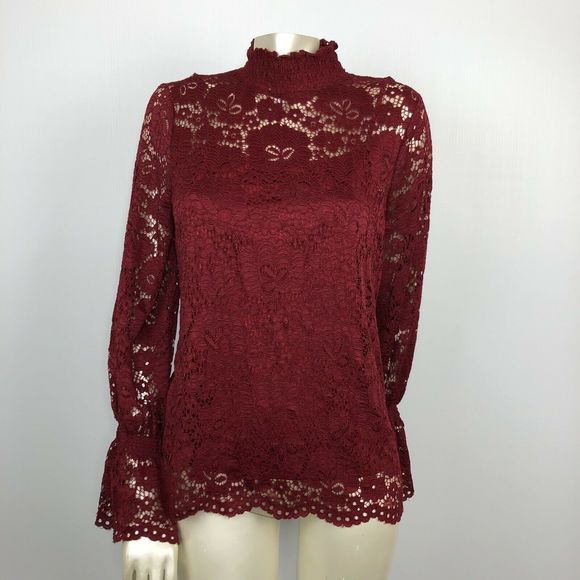 Adrianna Papell Tops - Adrianna Papell Red Mock Neck Stretch Lace Top